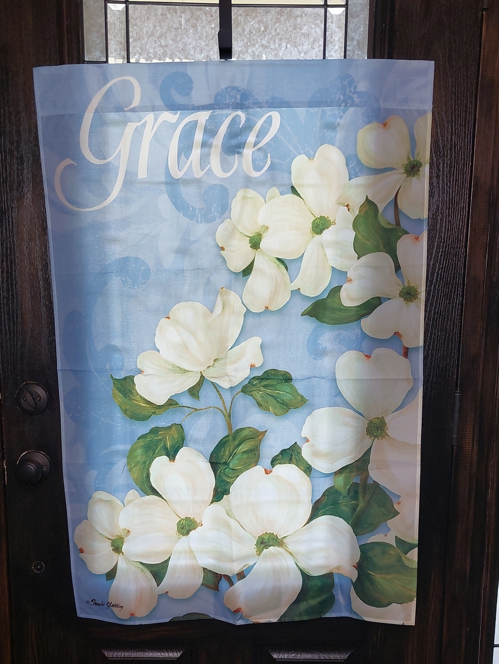 Grace Floral Flag - Blue & White Dogwood Design 29" × 42"